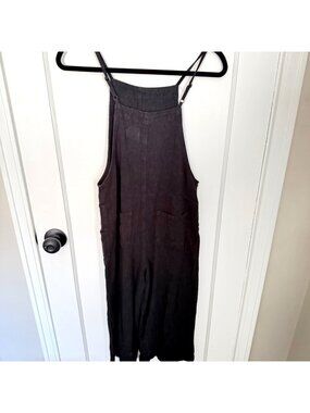 Cat & Jack Girls Black Linen-Blend Overalls mJumpsuit XL (14) Adjustable Straps